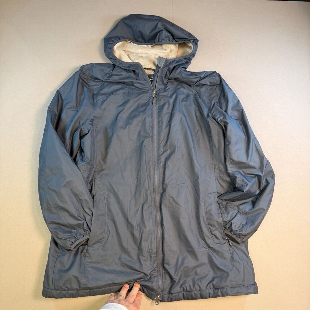 LL Bean Womens Fleece Lined Jacket Hooded Navy Blue XL Regular
